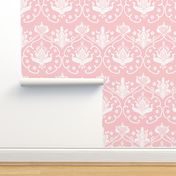 Gothic Damask ~ Cologne ~ White on Dauphine Pink