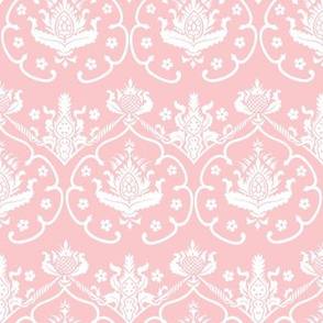 Gothic Damask ~ Cologne ~ White on Dauphine Pink