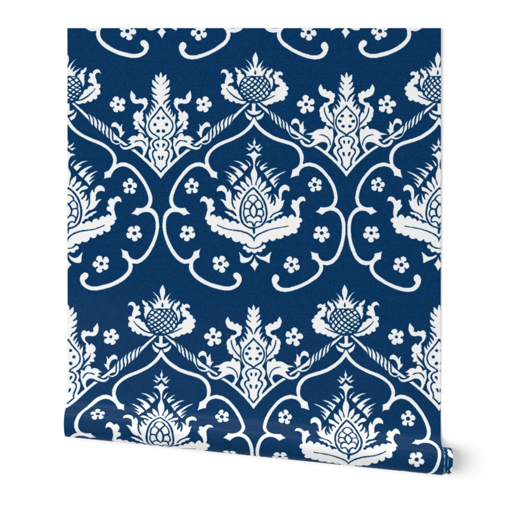 Gothic Damask ~ Cologne ~ White on Lonely Angel Blue