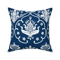 Gothic Damask ~ Cologne ~ White on Lonely Angel Blue