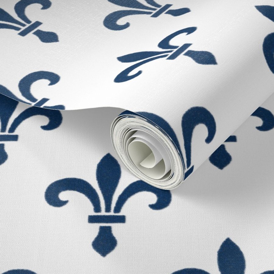  Spoonflower Fabric - Fleur De Lis Blue White Gothic