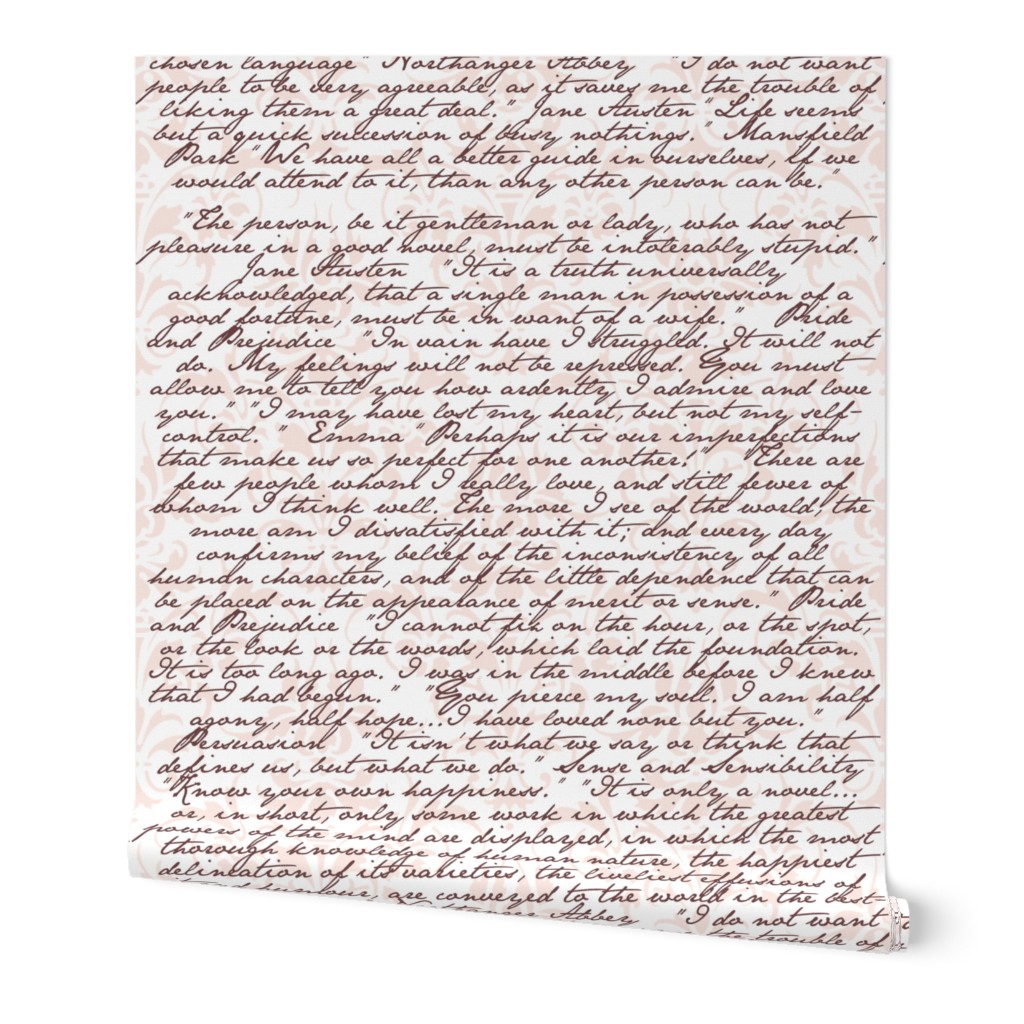 Jane Austen Damask ~ Arabesque Pink and Chocolate on White