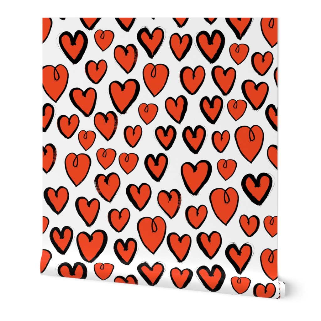 hearts // red and white small version hand-drawn love valentines print