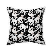 Trotting Bedlington Terriers and paw prints - black