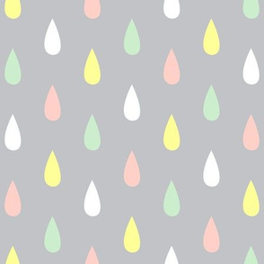 Colourful Raindrops Lemon, Peach, Pistachio, White on Mist