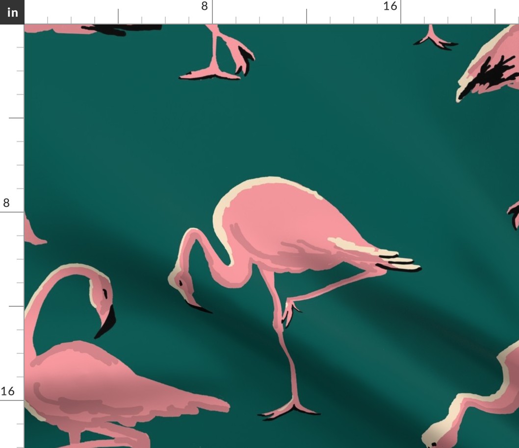 Flamingos Green Large Scale