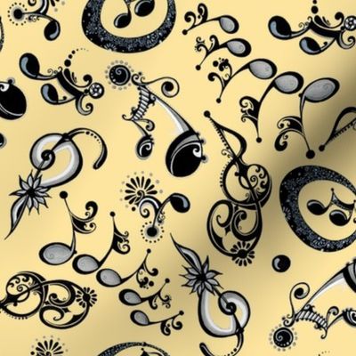 Ornate Music Notes- Large- Mustard (from "Face The Music" collection)