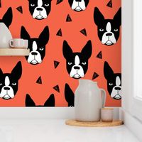 boston terriers // coral dog dog breed fabric boston terrier