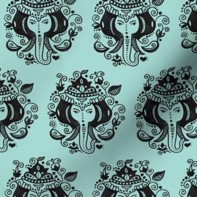 Oriental india Ganesh elephant in pastel mint blue