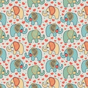 Baby Elephants & Hearts Orange Blue Grey