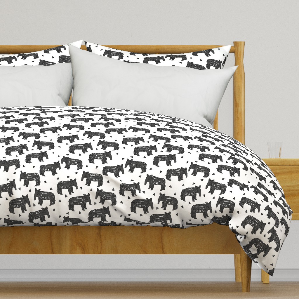 tapir // baby tapirs fabric white and black grey tapirs fabric