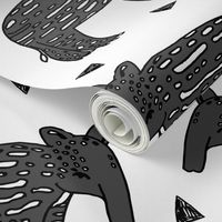 tapir // baby tapirs fabric white and black grey tapirs fabric