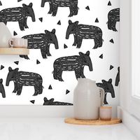 tapir // baby tapirs fabric white and black grey tapirs fabric