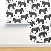 tapir // baby tapirs fabric white and black grey tapirs fabric