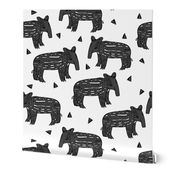 tapir // baby tapirs fabric white and black grey tapirs fabric