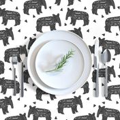 tapir // baby tapirs fabric white and black grey tapirs fabric