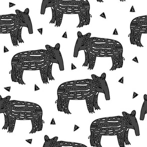 tapir // baby tapirs fabric white and black grey tapirs fabric