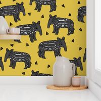 tapir // tapirs fabric mustard yellow baby animals design fabric 