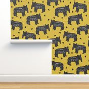 tapir // tapirs fabric mustard yellow baby animals design fabric 