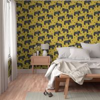 tapir // tapirs fabric mustard yellow baby animals design fabric 