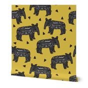 tapir // tapirs fabric mustard yellow baby animals design fabric 