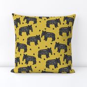 tapir // tapirs fabric mustard yellow baby animals design fabric 