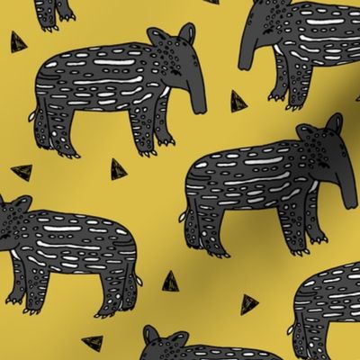 tapir // tapirs fabric mustard yellow baby animals design fabric 