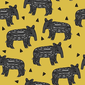 tapir // tapirs fabric mustard yellow baby animals design fabric 