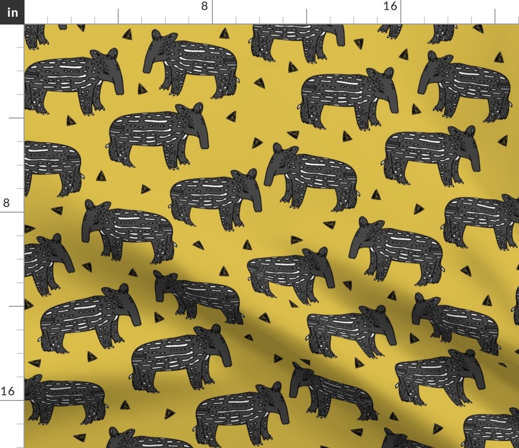 tapir // tapirs fabric mustard yellow baby animals design fabric 