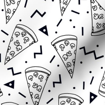 pizza party //  black and white pizza party shapes rad 90s kids triangles food 