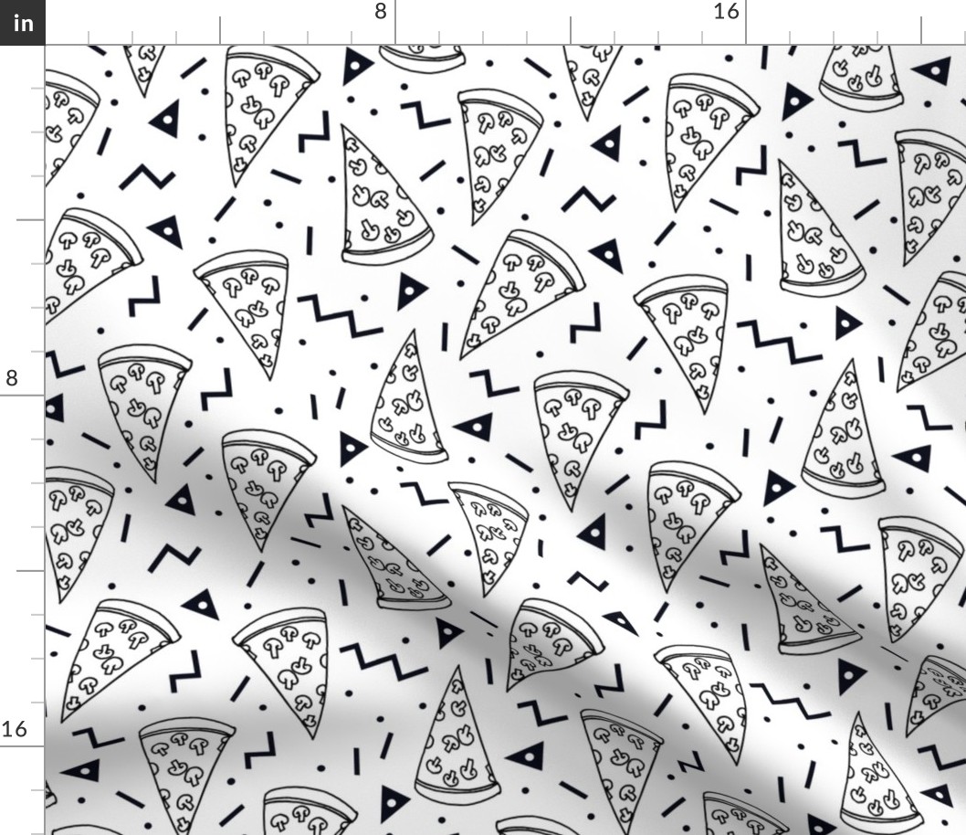 pizza party //  black and white pizza party shapes rad 90s kids triangles food 