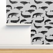 Whales - Black and Light Grey by Andrea Lauren