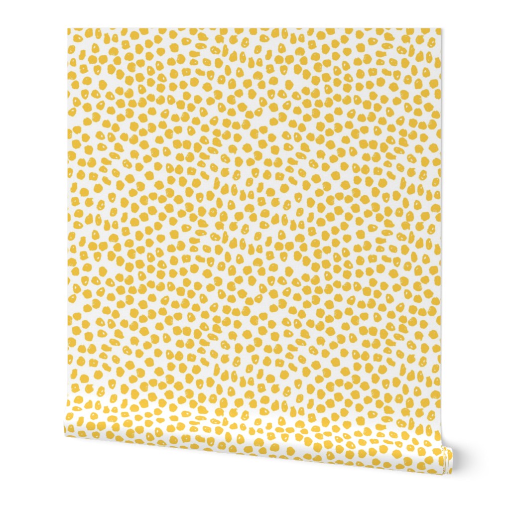 Inky Dots - Golden Yellow/White Background by Andrea Lauren