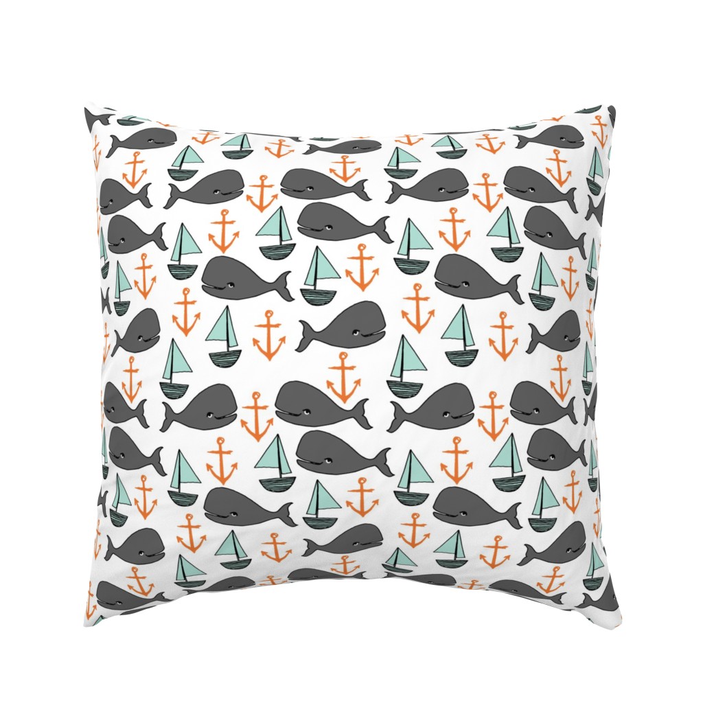 nautical whales // mint and grey fabric for baby nursery cute whales anchors sailboats fabric andrea lauren fabric andrea lauren design