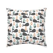 nautical whales // mint and grey fabric for baby nursery cute whales anchors sailboats fabric andrea lauren fabric andrea lauren design