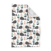 nautical whales // mint and grey fabric for baby nursery cute whales anchors sailboats fabric andrea lauren fabric andrea lauren design