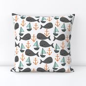 nautical whales // mint and grey fabric for baby nursery cute whales anchors sailboats fabric andrea lauren fabric andrea lauren design