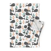 nautical whales // mint and grey fabric for baby nursery cute whales anchors sailboats fabric andrea lauren fabric andrea lauren design