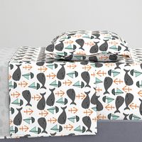 nautical whales // mint and grey fabric for baby nursery cute whales anchors sailboats fabric andrea lauren fabric andrea lauren design