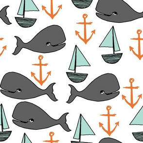 nautical whales // mint and grey fabric for baby nursery cute whales anchors sailboats fabric andrea lauren fabric andrea lauren design