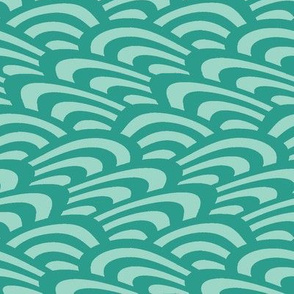 wavy scallop in teal and olive