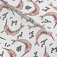 narwhal // pink and white nautical narwhals ocean arctic 