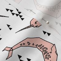 narwhal // pink and white nautical narwhals ocean arctic 