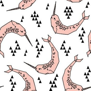 narwhal // pink and white nautical narwhals ocean arctic 