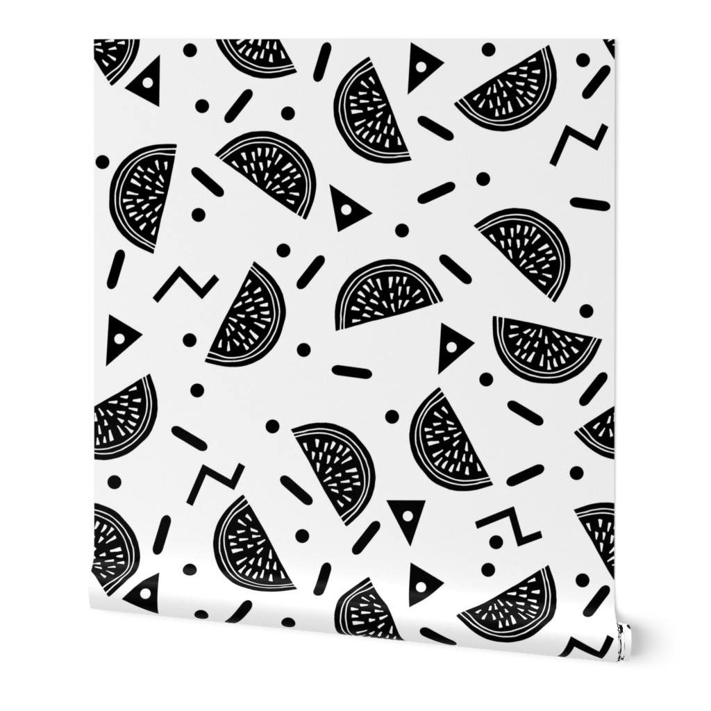 Watermelon Party - Black and White Minimal Monochrome Version by Andrea Lauren