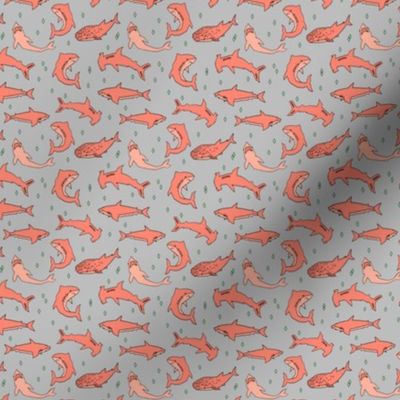 sharks // shark fabric grey and coral shark design shark pattern sharks shark print andrea lauren