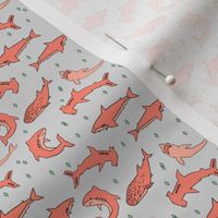 sharks // grey and coral shark fabric shark design sharks shark fabric shark pattern shark design