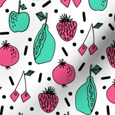 Party Fruits - Pink/Light Jade/White background by Andrea Lauren