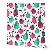 Party Fruits - Pink/Light Jade/White background by Andrea Lauren