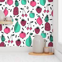 Party Fruits - Pink/Light Jade/White background by Andrea Lauren